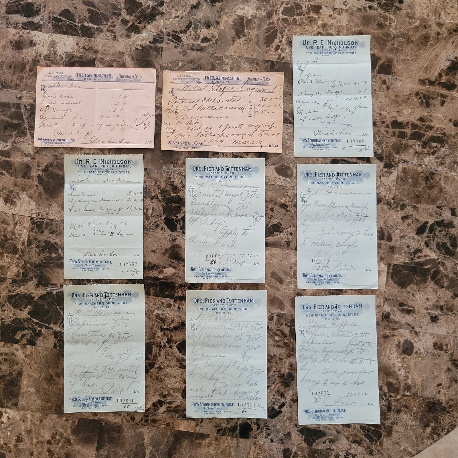 100 antique prescriptions (1912): Opium, Poppy, Ergot, Dionin, Codeine & Anodyne