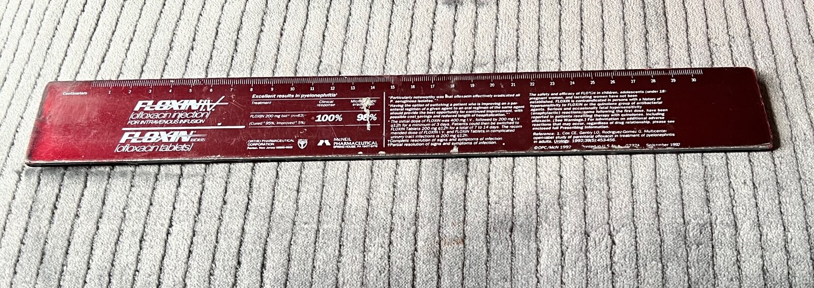 Vintage 1992 FLOXIN LOFLOXACIN Pharmaceutical Drug Rep RULER ~ Rare