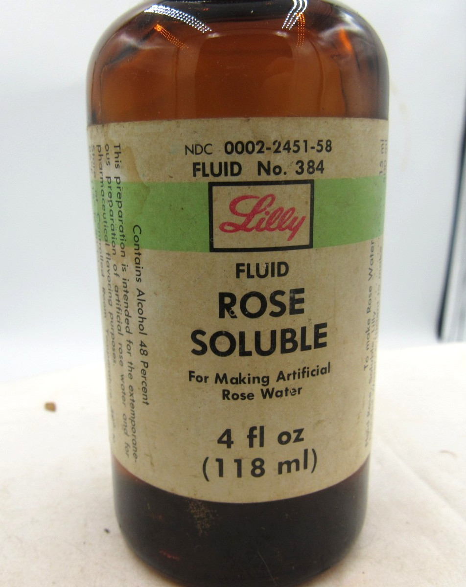 MM – 1980’s Eli Lilly Rose Soluble Indianapolis Ind 4 7/8″ Amber Medicine bottle