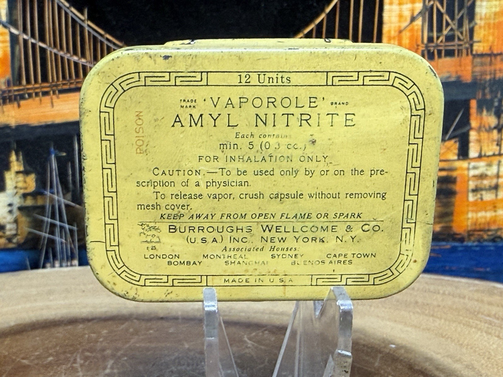 Vintage Burroughs Wellcome Amyl Nitrite Vaporole Tin Popper Canister (Empty)