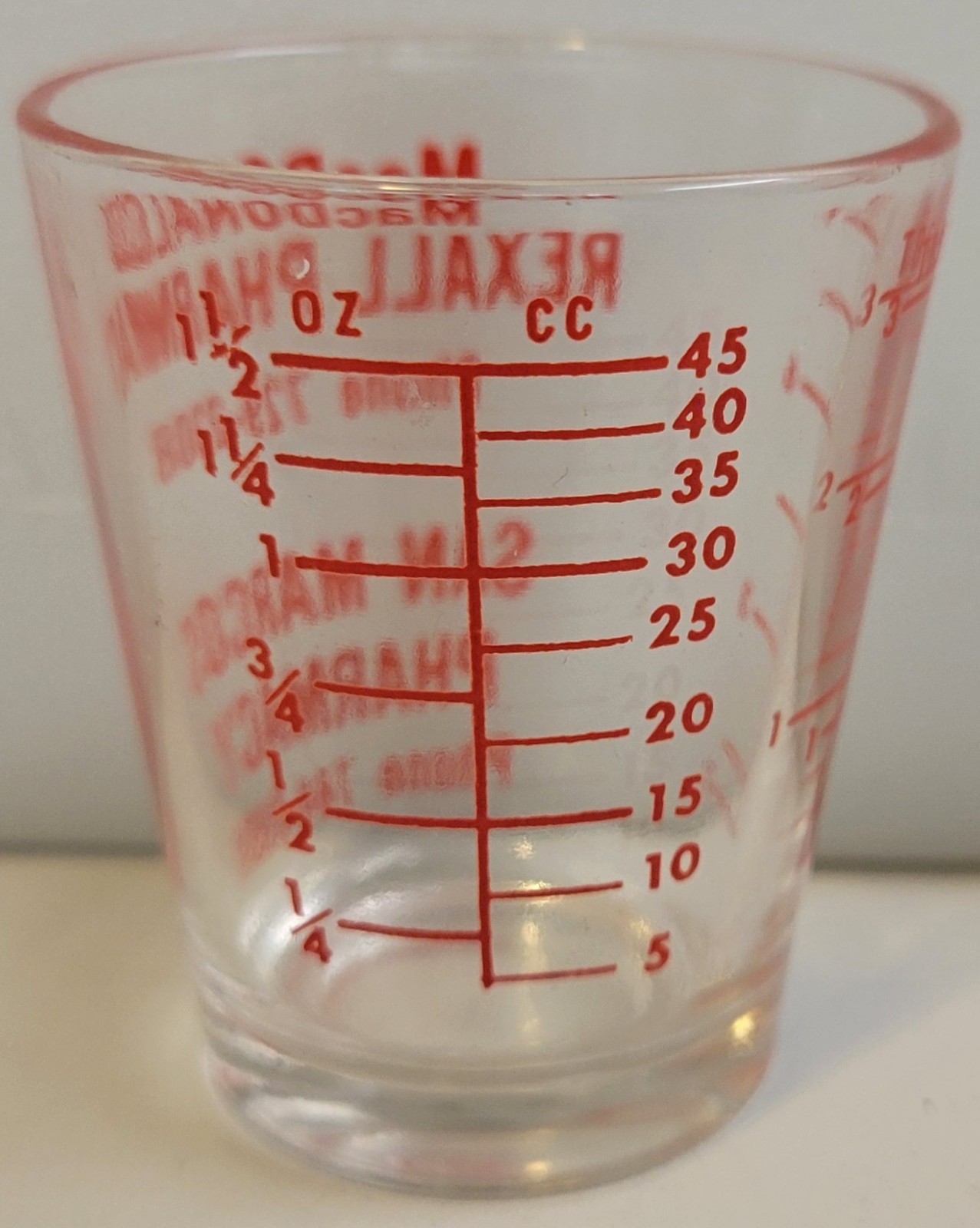Vtg SAN MARCOS/CARLSBAD California REXALL PHARMACY Measuring DOSE Shot GLASS Cup