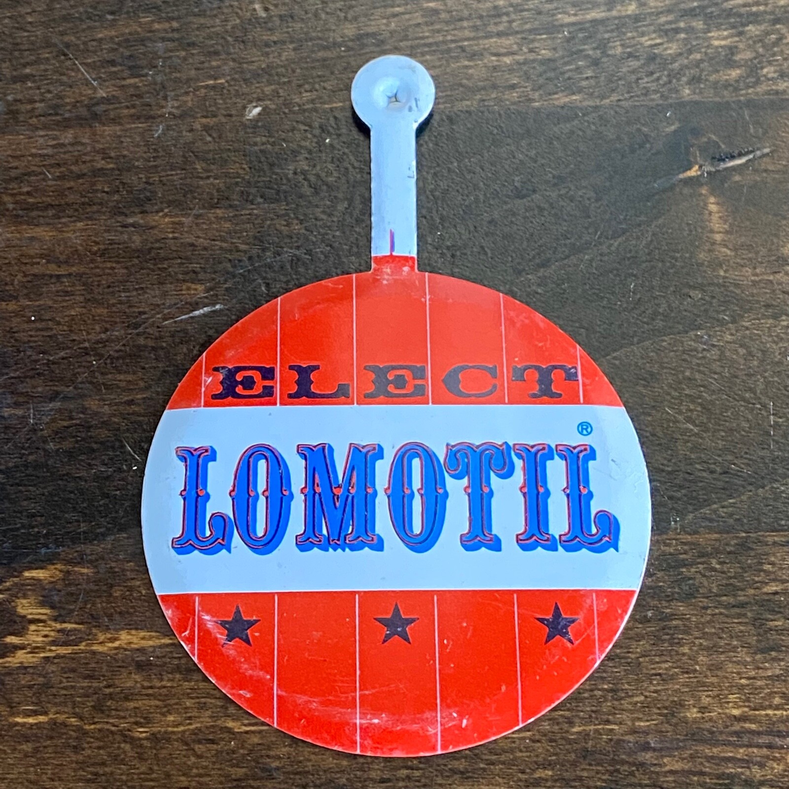 2 VTG Lomotil Diarreah Prescription Medicine Rx Advertisement Elect Pin Badges
