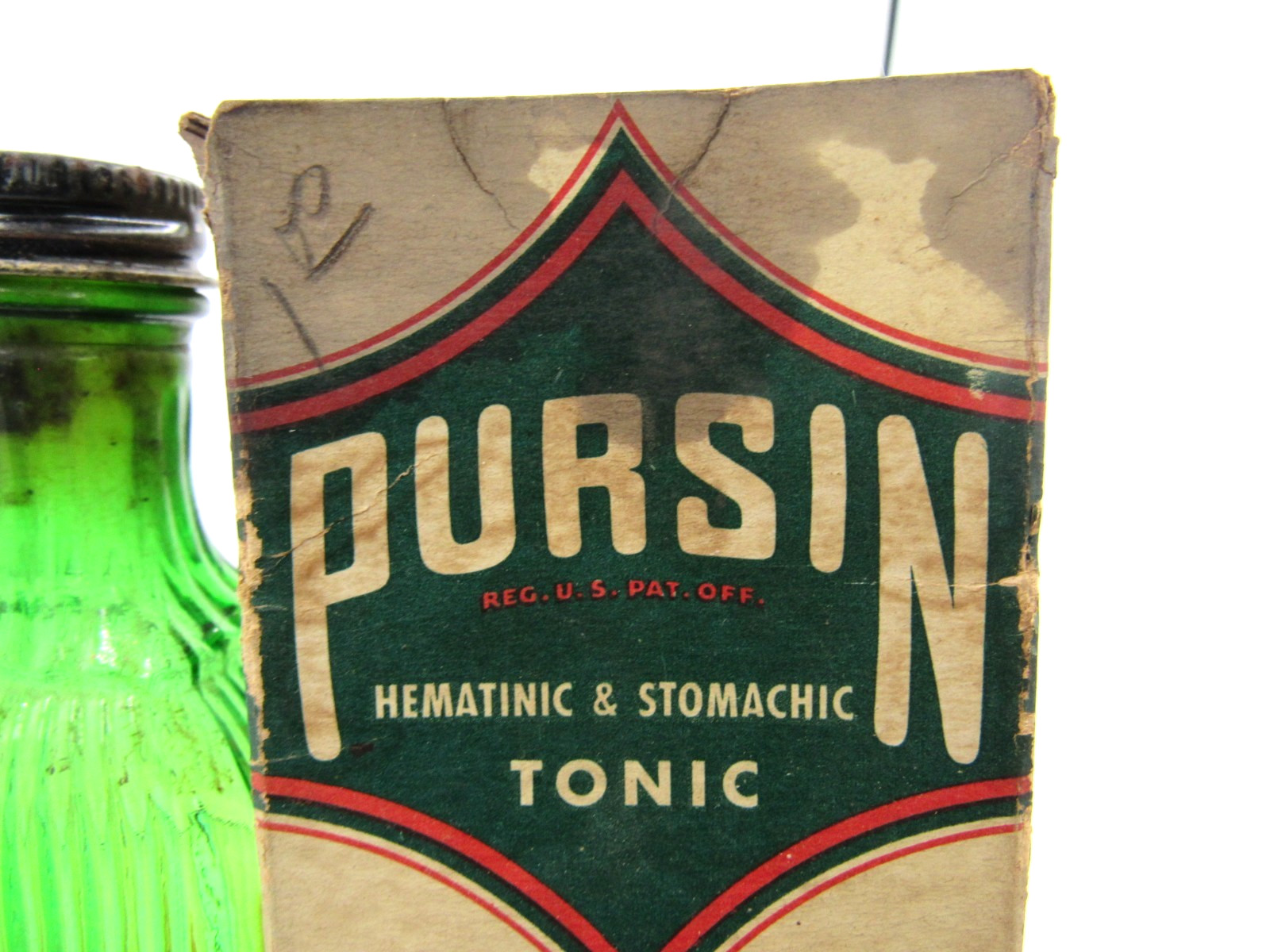 WVA – 1930’s McKesson & Robbins Pursin Bridgeport Conn New York 8″ Green Bottle