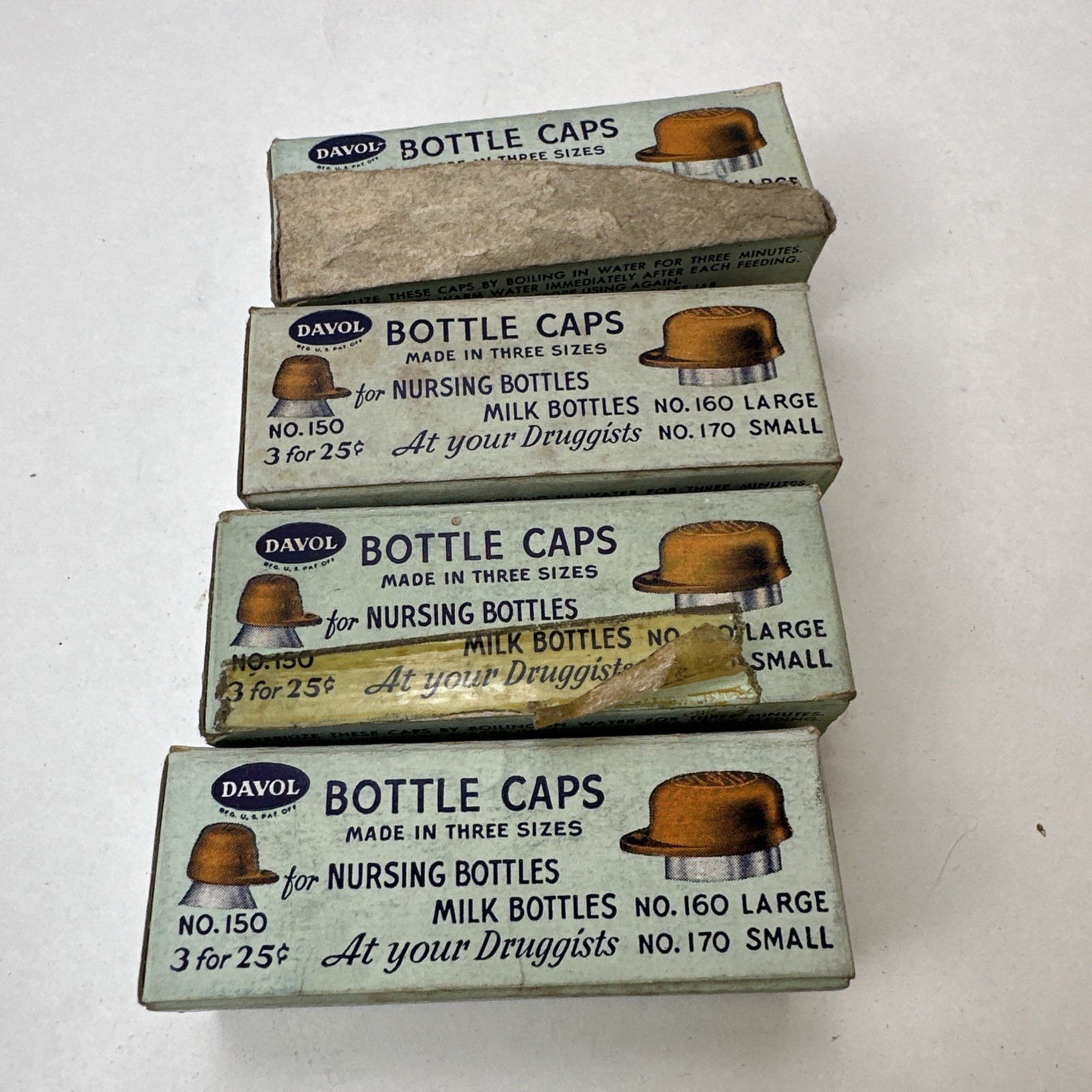 Lot 7 Davol Anti-Colic Nipples 151 & 131, 4 Nursing Bottle Caps 150, 1 Seals 158