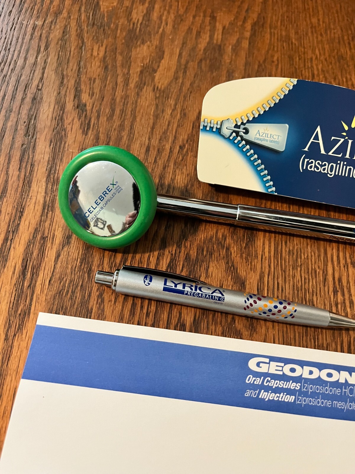 Pharmaceutical Rep Promo Items=Celebrex, Geodon, Lyrica, Azilect