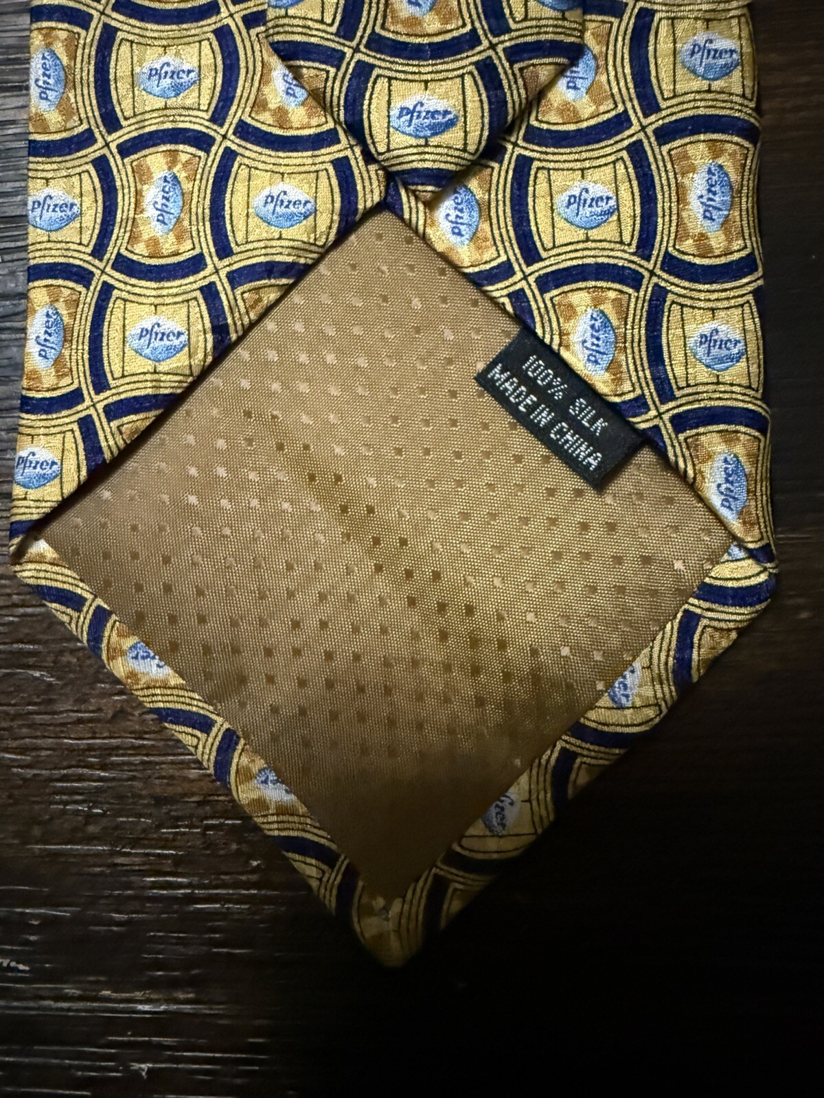 🔥Pfizer Viagra Drug Rep Promo Neck Tie Gold Navy 100% Silk Little Blue Pill 59”