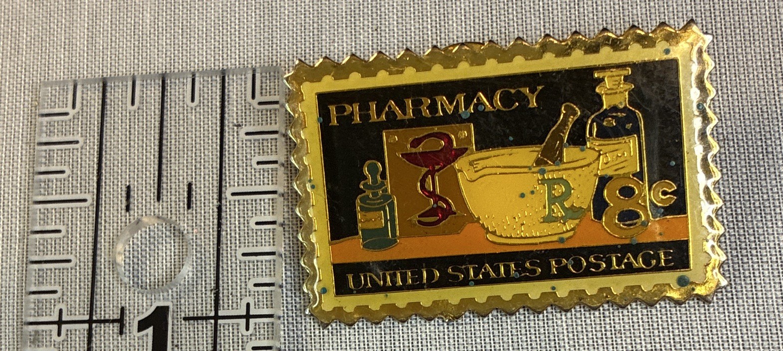 Pharmacy United States Postage 8¢ Stamp-Style Lapel Pinback Pin Santa Ana CA