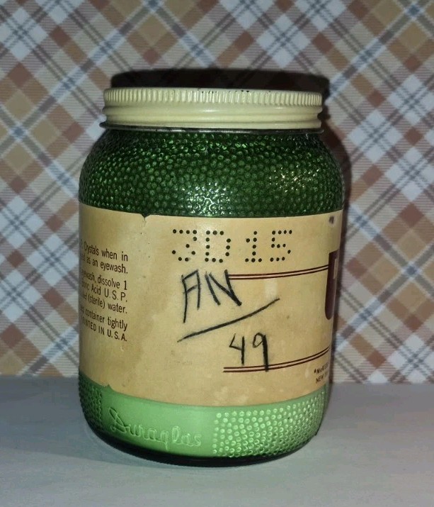 Vintage Textured Green Glass Bottle McKesson’s Boric Acid 8 oz.