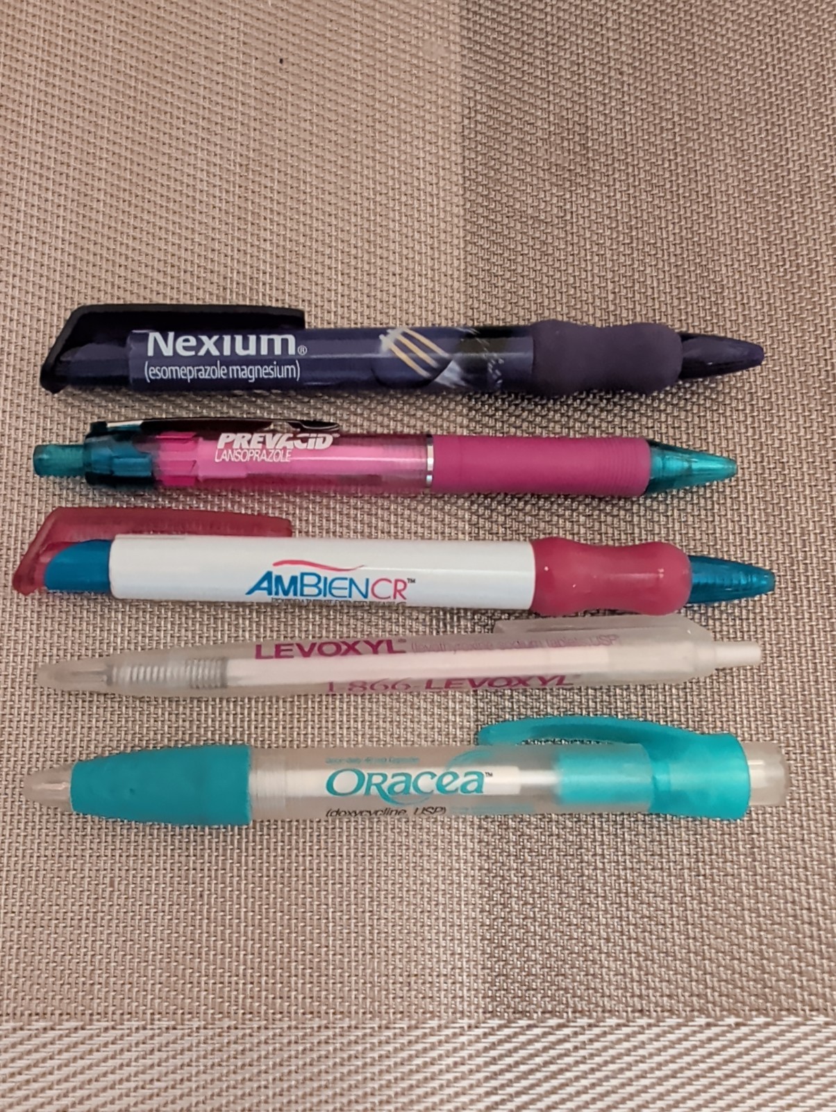 Lot Of 5 Pharmaceutical Drug Rep Pens: Nexium, Ambien, Prevacid, Levoxyl, Oracea