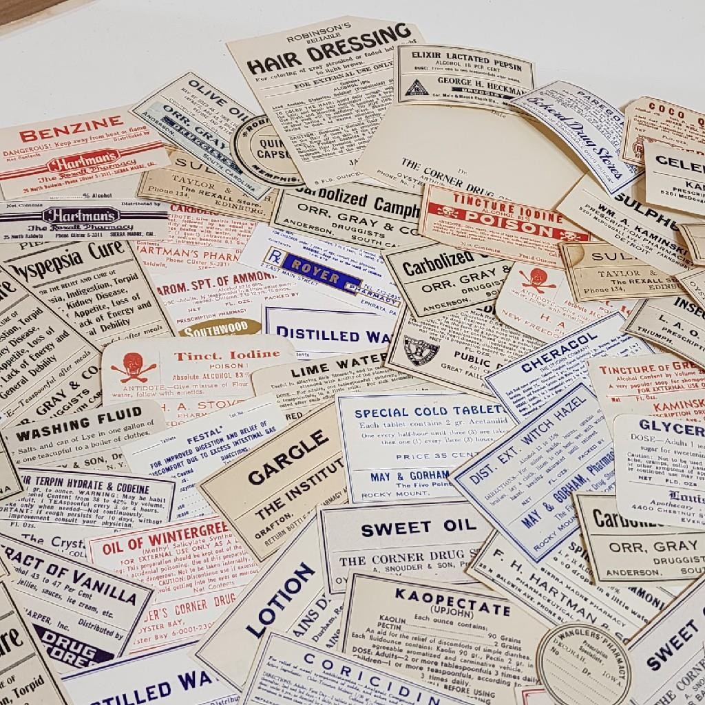 100 vintage medicine bottle labels pharmacy labels many different kinds T23