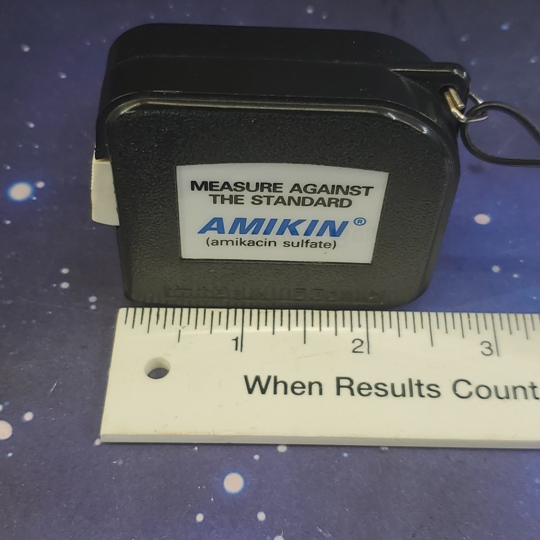 VTG AMIKIN Amikacin Sulfate Drug Rep Pharmaceutical Tape Measure RARE Barlow