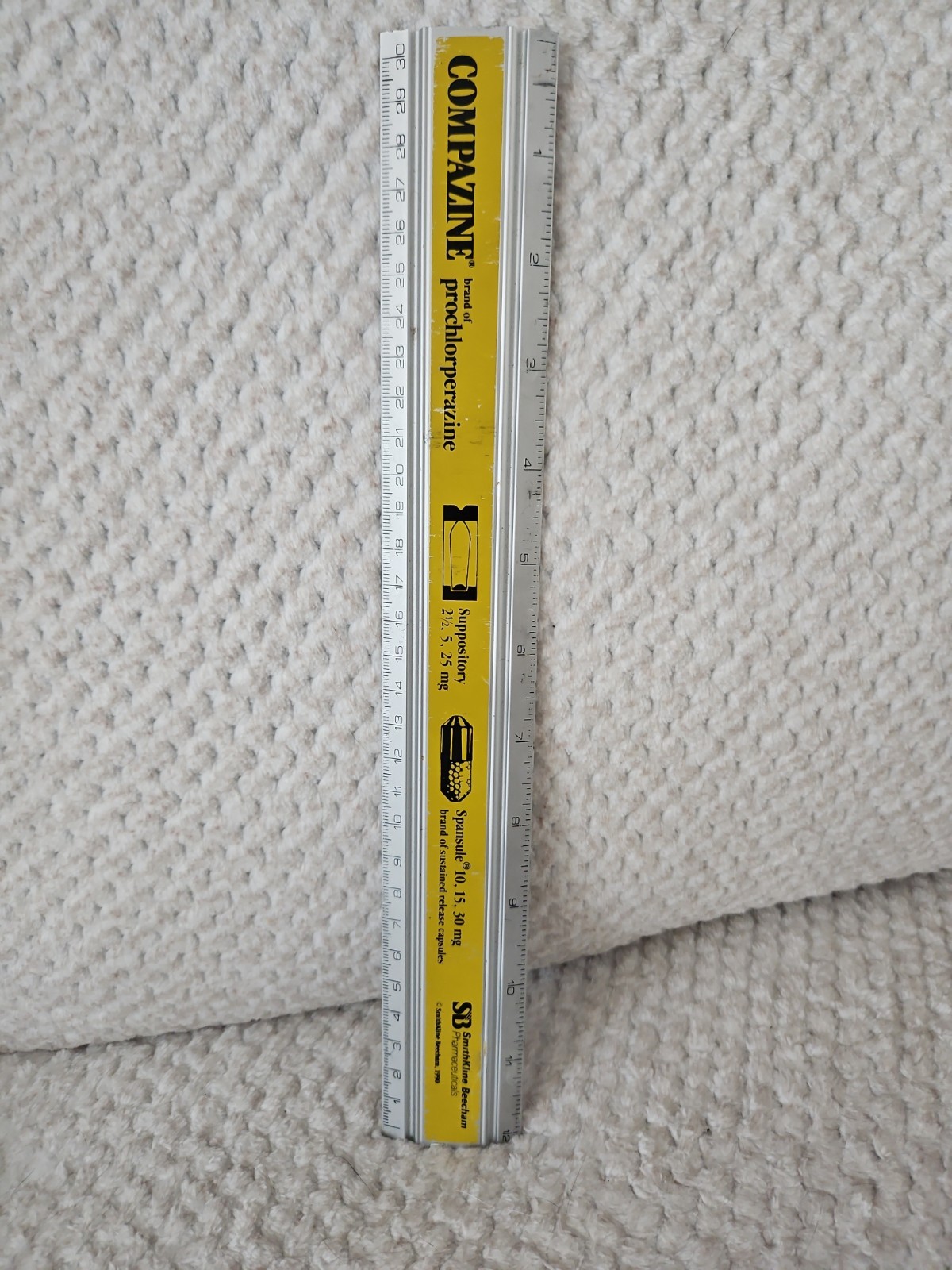 Vintage 1990 Compazine Suppository Drug Rep Ruler Pharmaceutical Medical Promo