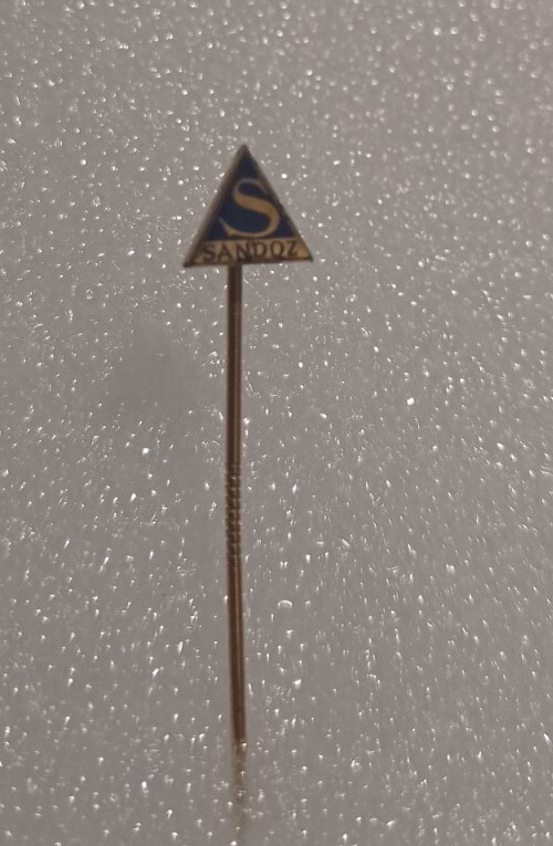 SANDOZ Pharmaceutical vtg STERLING SILVER 925 gold plated enamel pin badge LSD