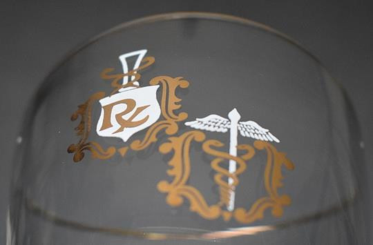 VINTAGE S/5 MID CENTURY PHARMACY PHARMACIST GILDED WHITE MOTIFS COCKTAIL GLASSES