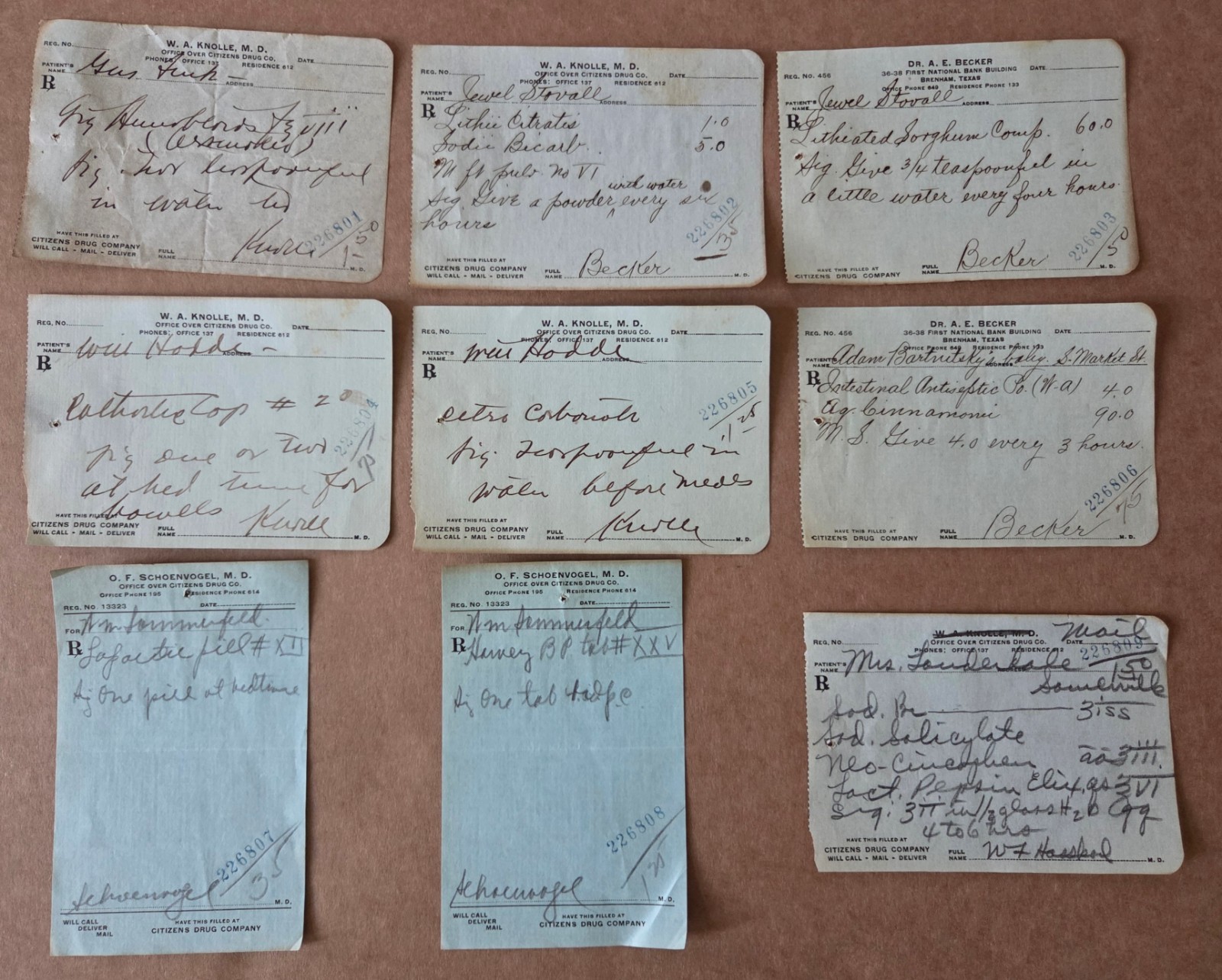 File box & 100 antique prescriptions (1926) – HEROIN, PAREGORIC, BROMIDE