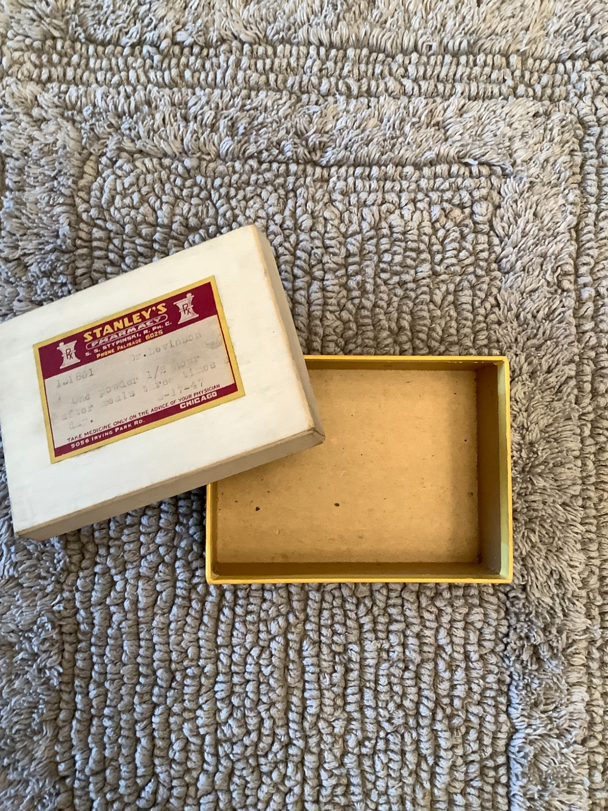 Vintage 1947 Apothecary Drug Box Ephemera Stanley’s Pharmacy Chicago IL