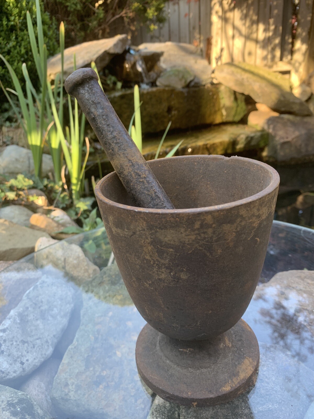 Rare Antique Primitive 19th Century Apothecary Cast Iron Mortar and Pestle Rx