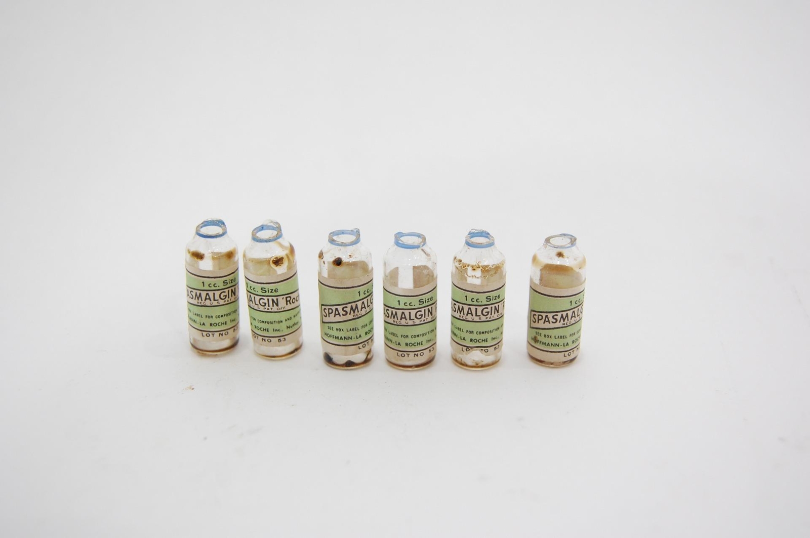 Lot 6x VTG EMPTY Hoffman-La Roche Spasmalgin Ampuls 1cc Glass Vial Medical