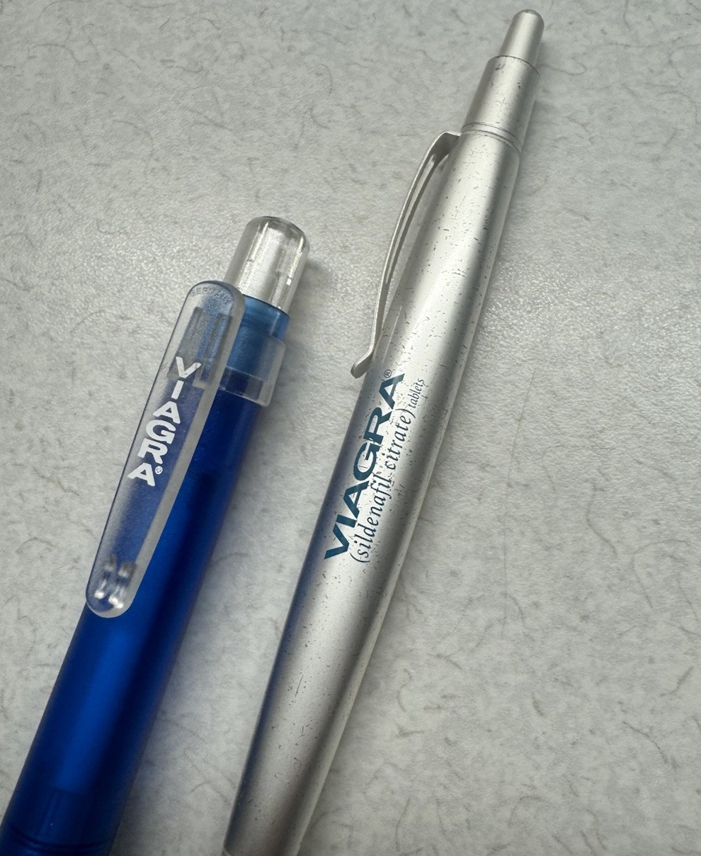 VIAGRA PENS Lot of 2 Metal Ball Point & Plastic Pharmaceutical Promo – Lot of 2