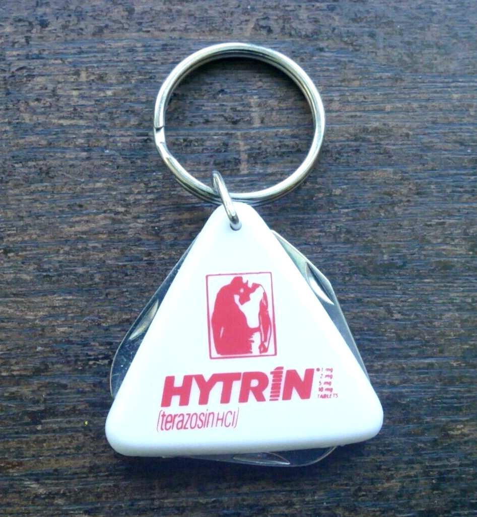 HYTRIN TERAZOXIN KEYCHAIN LETTER OPENER KNIFE Triangular NEW NOS Orig Box SALE