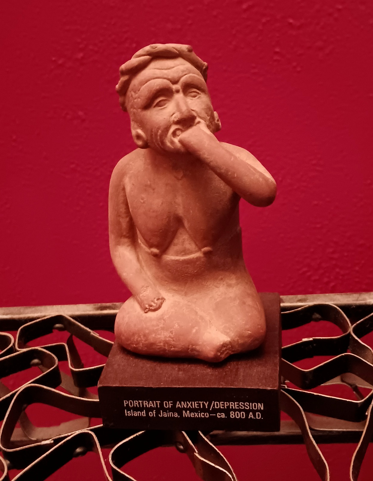 VINTAGE MEXICAN TERRACOTTA CLAY FIGURE PORTRAIT OF ANXIETY/DEPRESSION ETRAFON