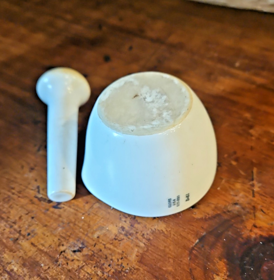 Vintage Coors USA 522-000 Heavy White Porcelain Lab Mortar and Pestle