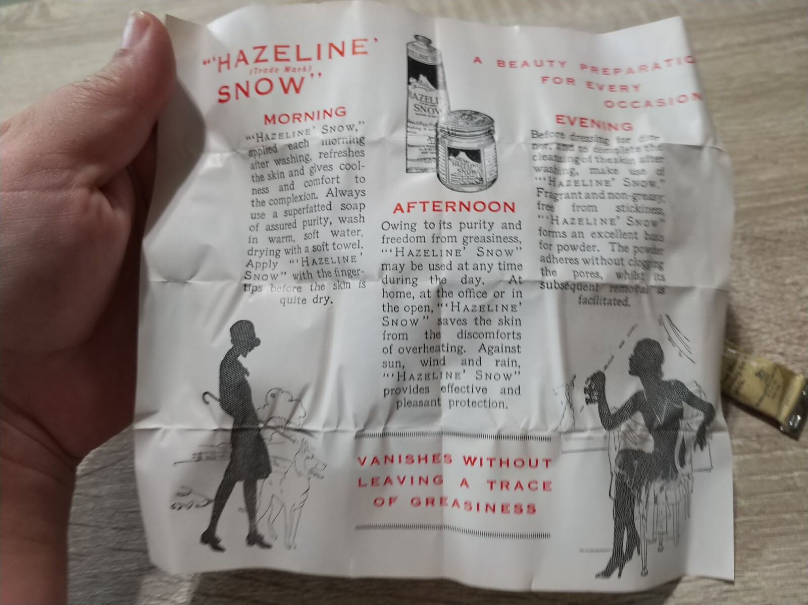 Antique vintage 1920s Hazeline Snow skin whitening cream tube, box