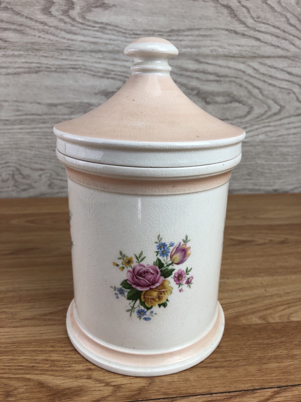 Kirkham Pottery Lidded Apothecary Jar White With Flowers