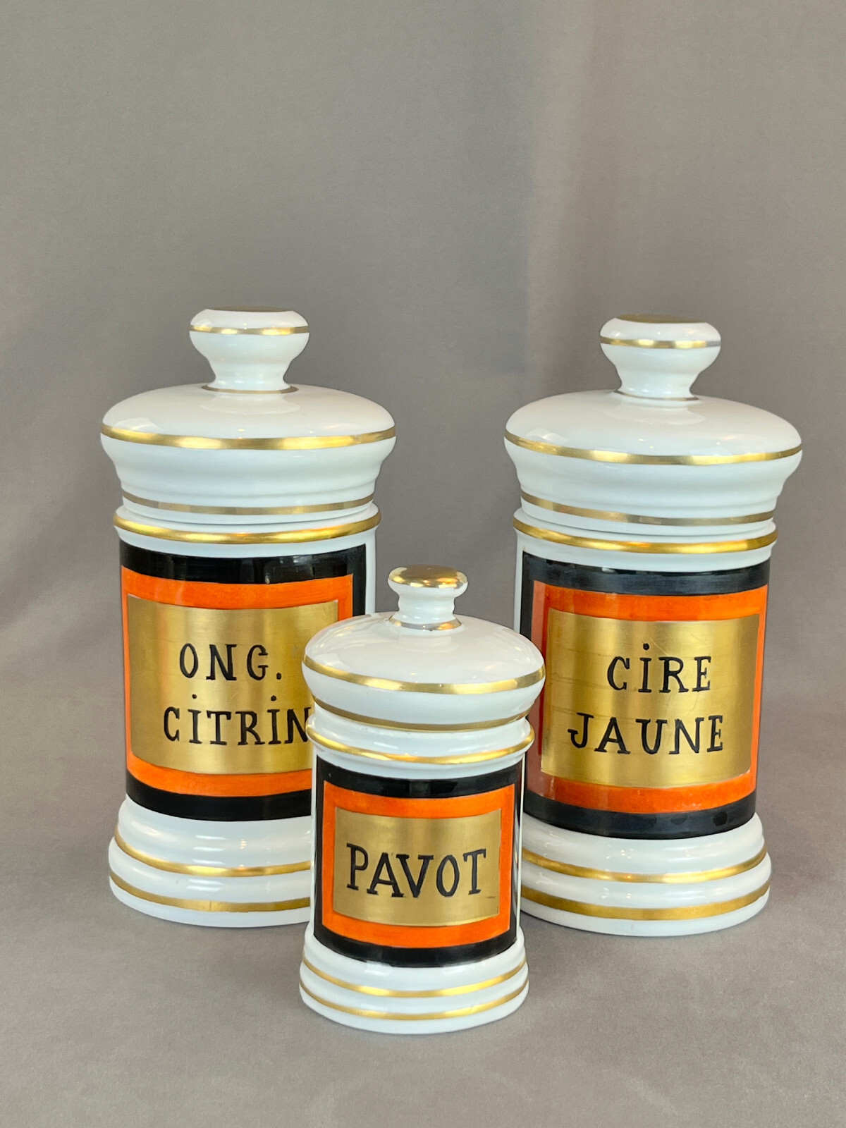 Vintage French Porcelain 7 ½” ONG CITRIN Apothecary Jar by D.T.
