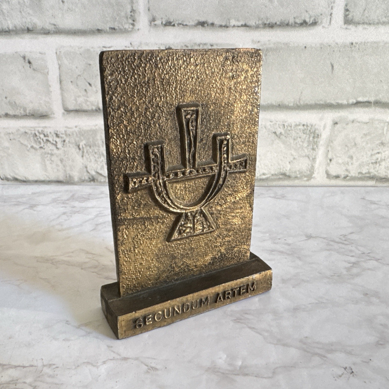 Vintage Tinactin Secundum Artem Brass Bookend Apothecary Pharmacy Paperweight