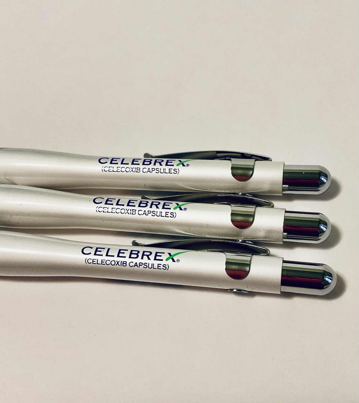 BEXTRA CELEBREX PHARMACEUTICAL REP PEN WHITE CHROME POCKET CLIP LOT OF 3