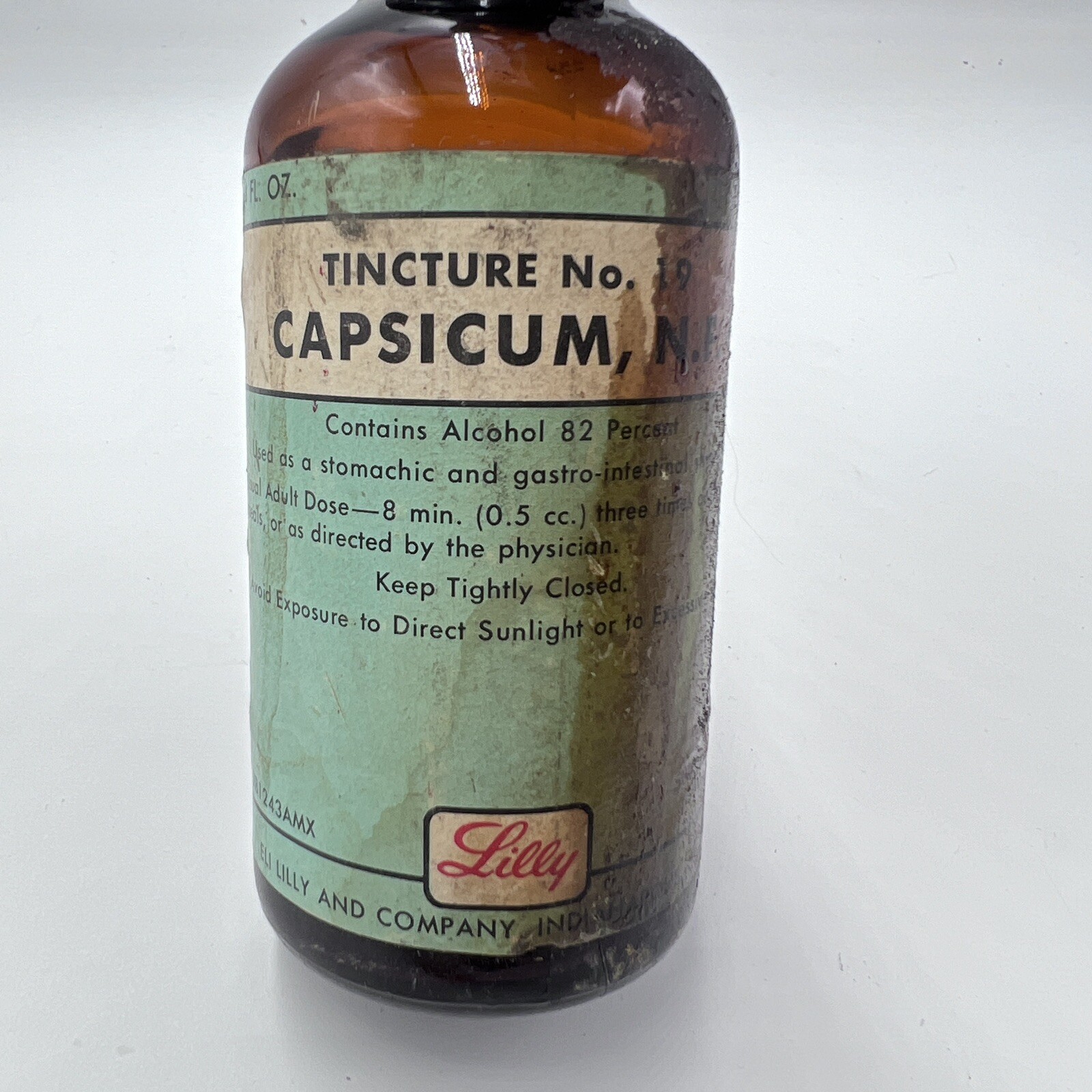 Rare Vintage Tincture No 19 Capsicum, N. F. Bottle Lilly 4 fl oz ,Collectible