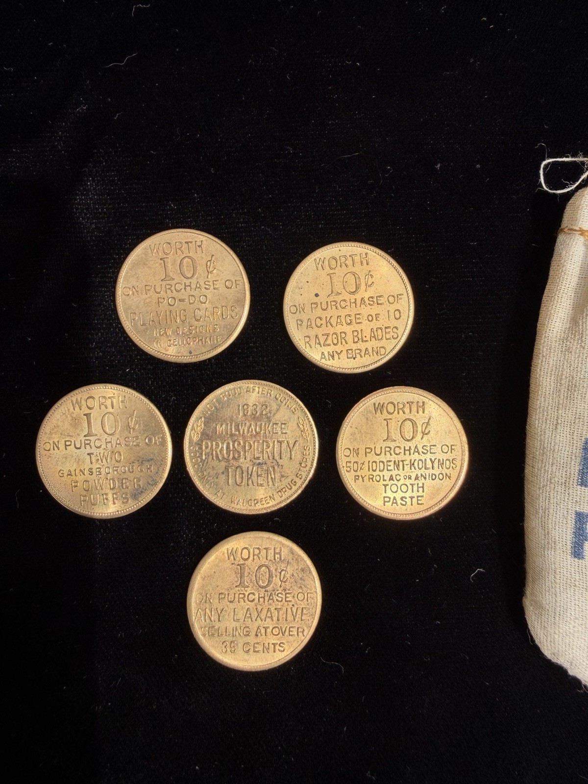 RARE – 1930’s Walgreens Milwaukee prosperity tokens With ORIGINAL Bag