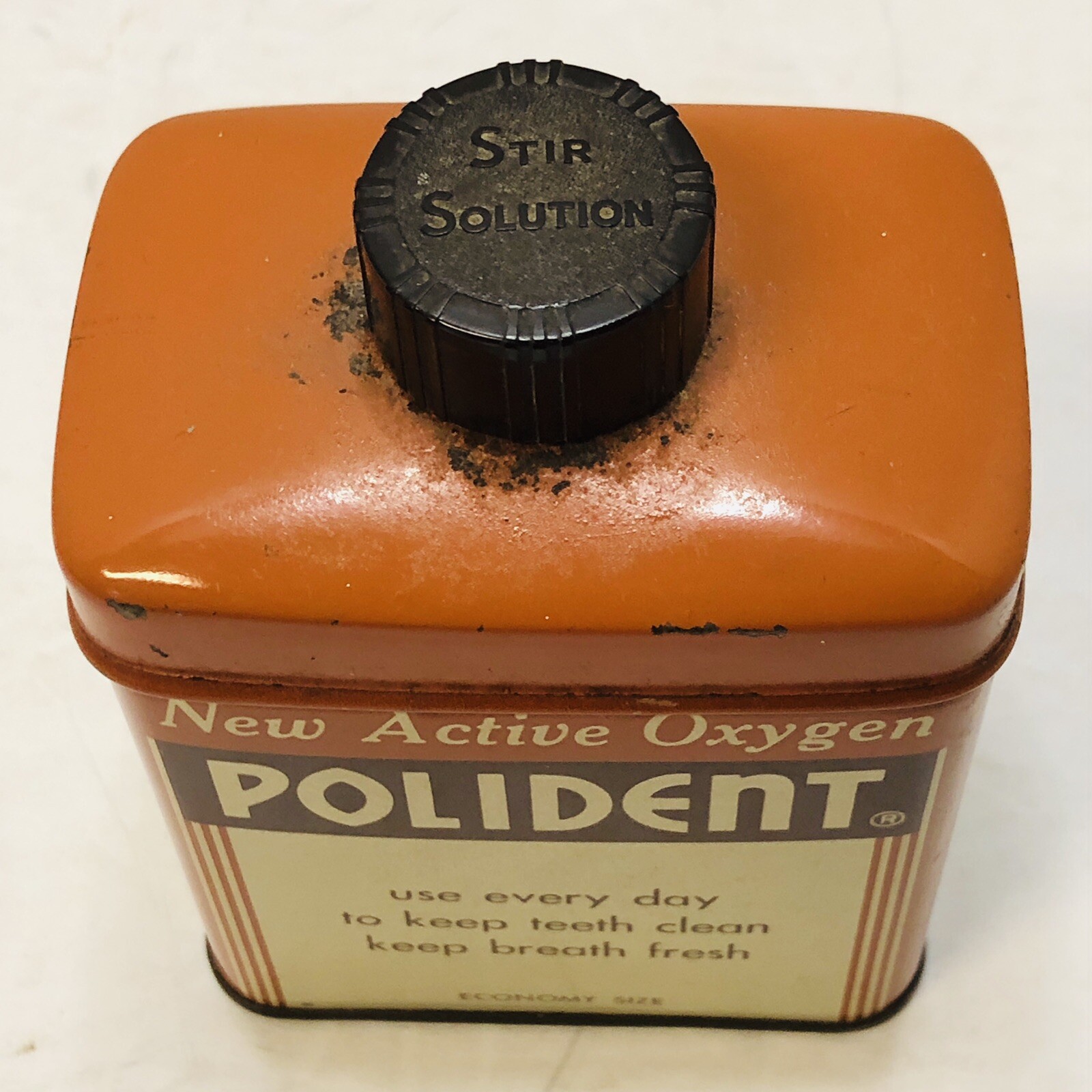 Vintage Polident Metal Can 10.5oz Economy Size “New Active Oxygen” Block Drug Co