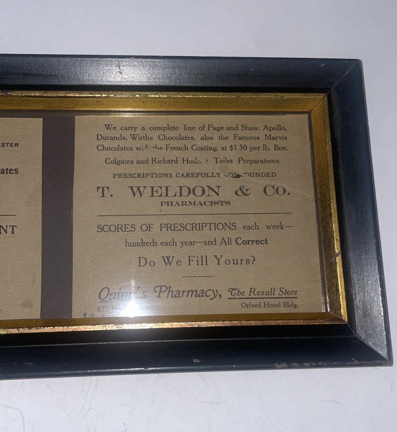 Vintage Framed Advertisements Packards Pharmacy, T. Weldon and Co Pharmacy
