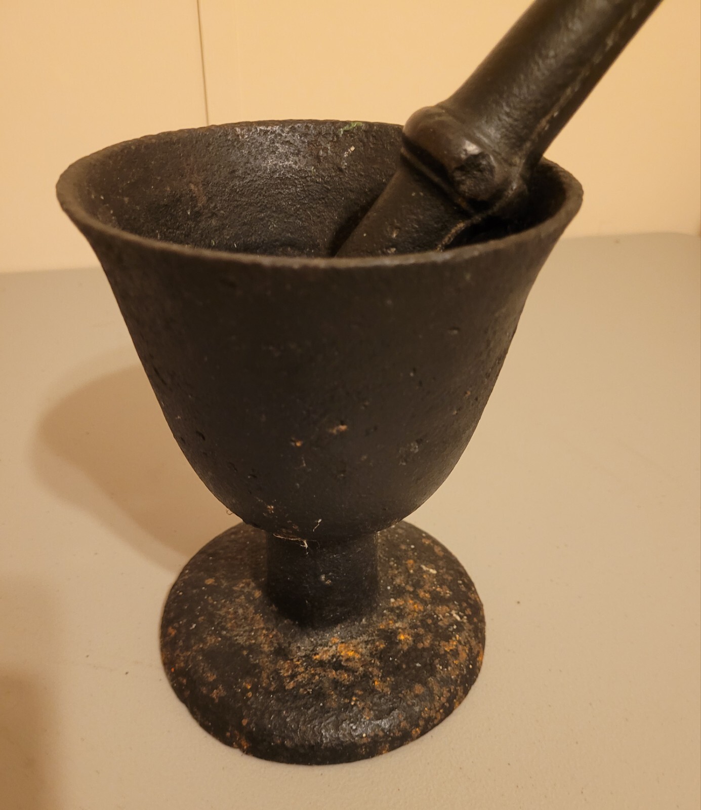 Antique Rare Primitive 19th Century Apothecary Cast Iron Mortar and Pestle Rx