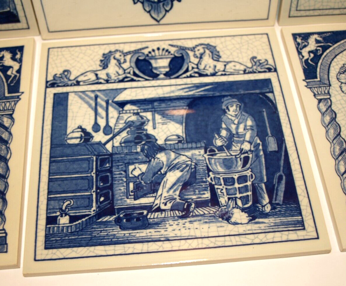 BURROUGHS WELLCOME BLUE DELFT HOMEMADE HOLLAND PHARMACY PILL TILE LOT OF 6, EXC