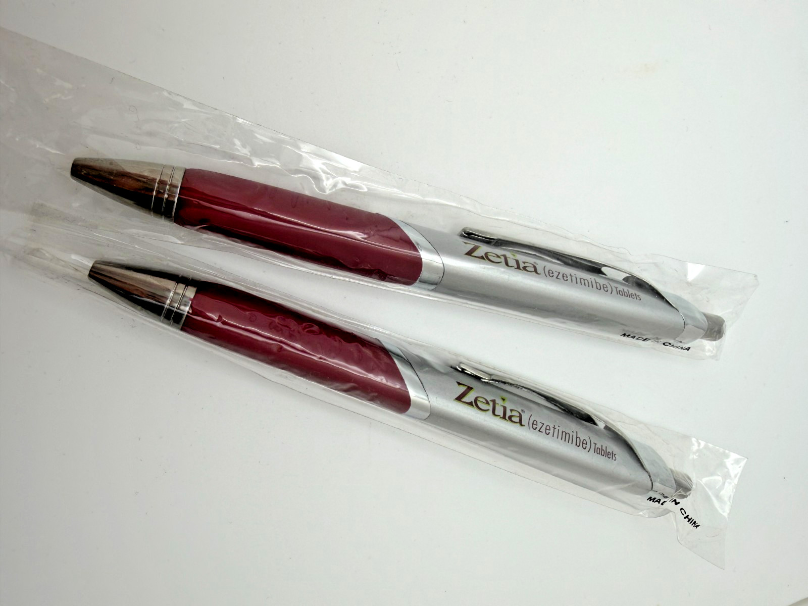 Vintage Zetia Ezetimibe Tablets Ballpoint Pen Pharmaceutical Advert (Lot of 2)