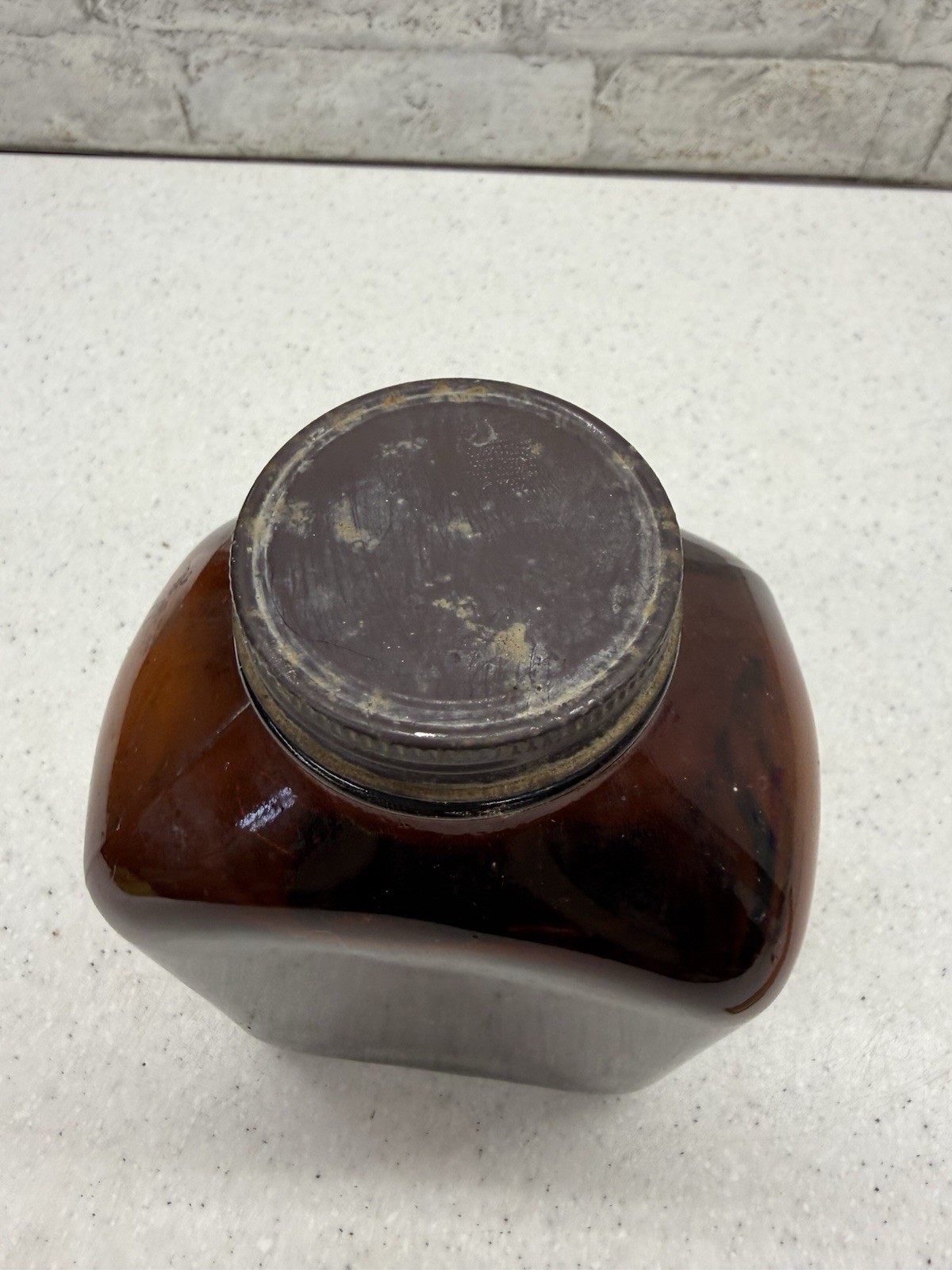 Vintage Amber Glass Jar Apothecary Old Pharmacy Medical With Lid