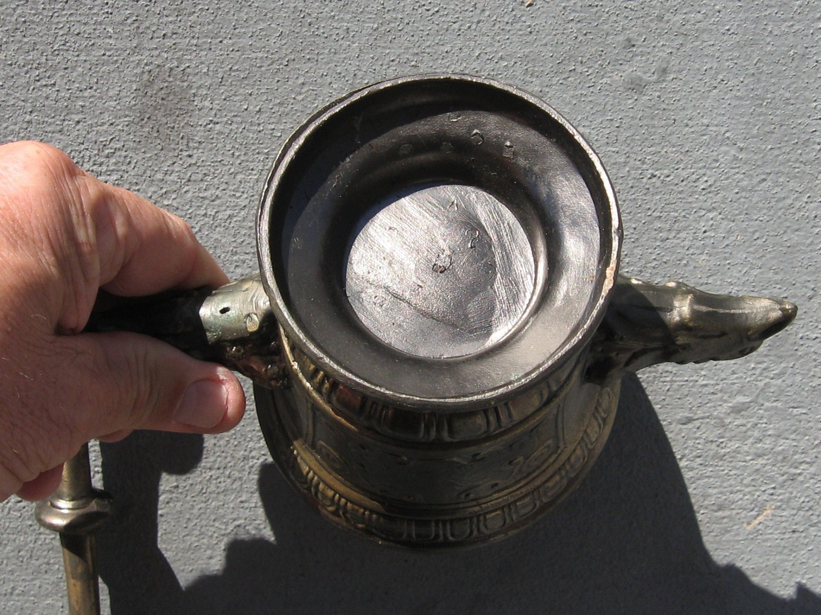 Apothecary VFOLAN- MDCL Mortar & Pestle- Brass Bronze Double Pheasant Heads