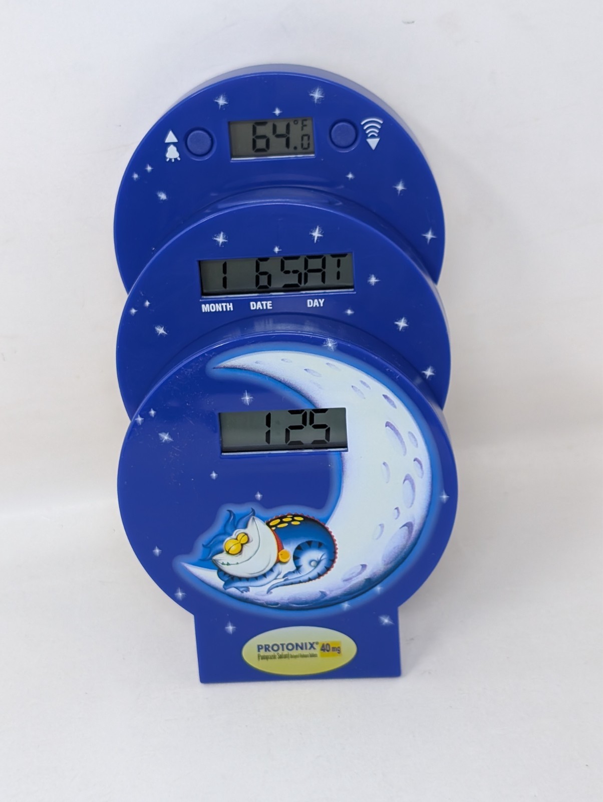 Vintage Protonix Hydrolic 3-tier Clock Alarm Drug Rep Pharmaceutical Works