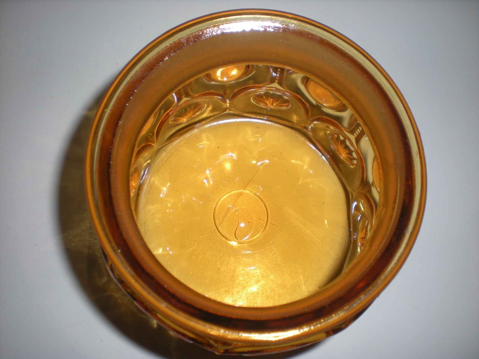 Vintage Amber Yellow Moon & Star Glass Canister Apothecary Jar 7″ LE Smith