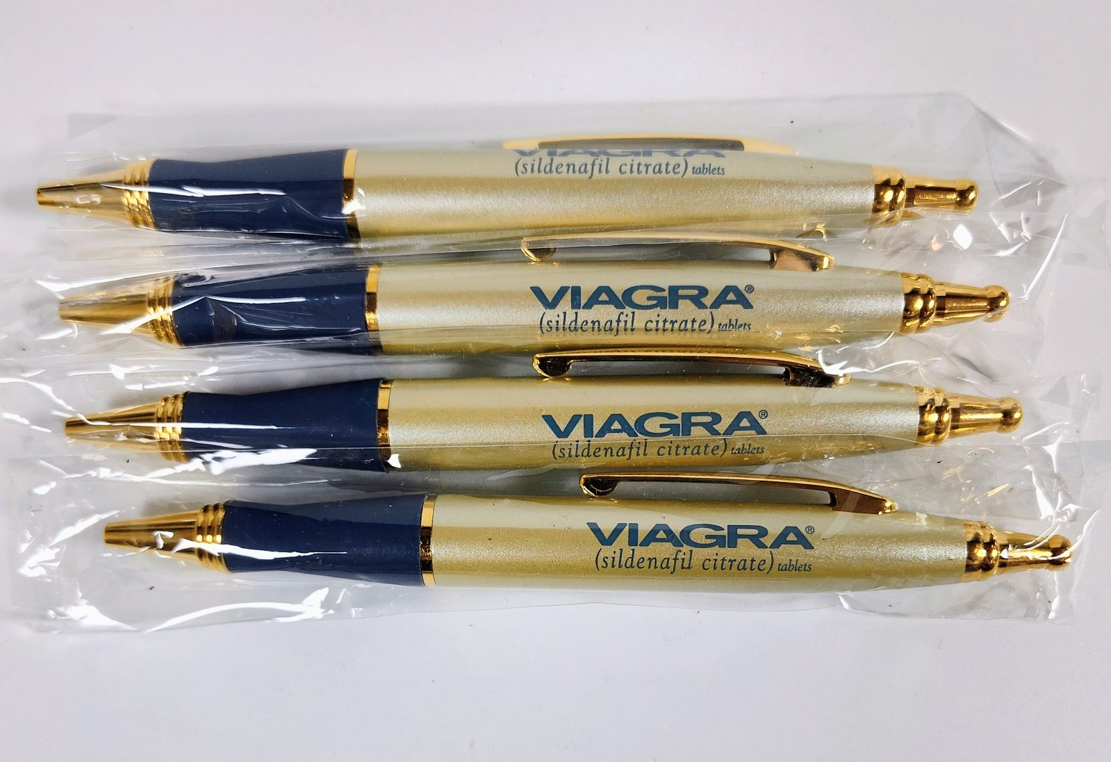 New Vintage Viagra Medical Advertising Pens In Plastic Sleeve Lot Of 4 NOS Works