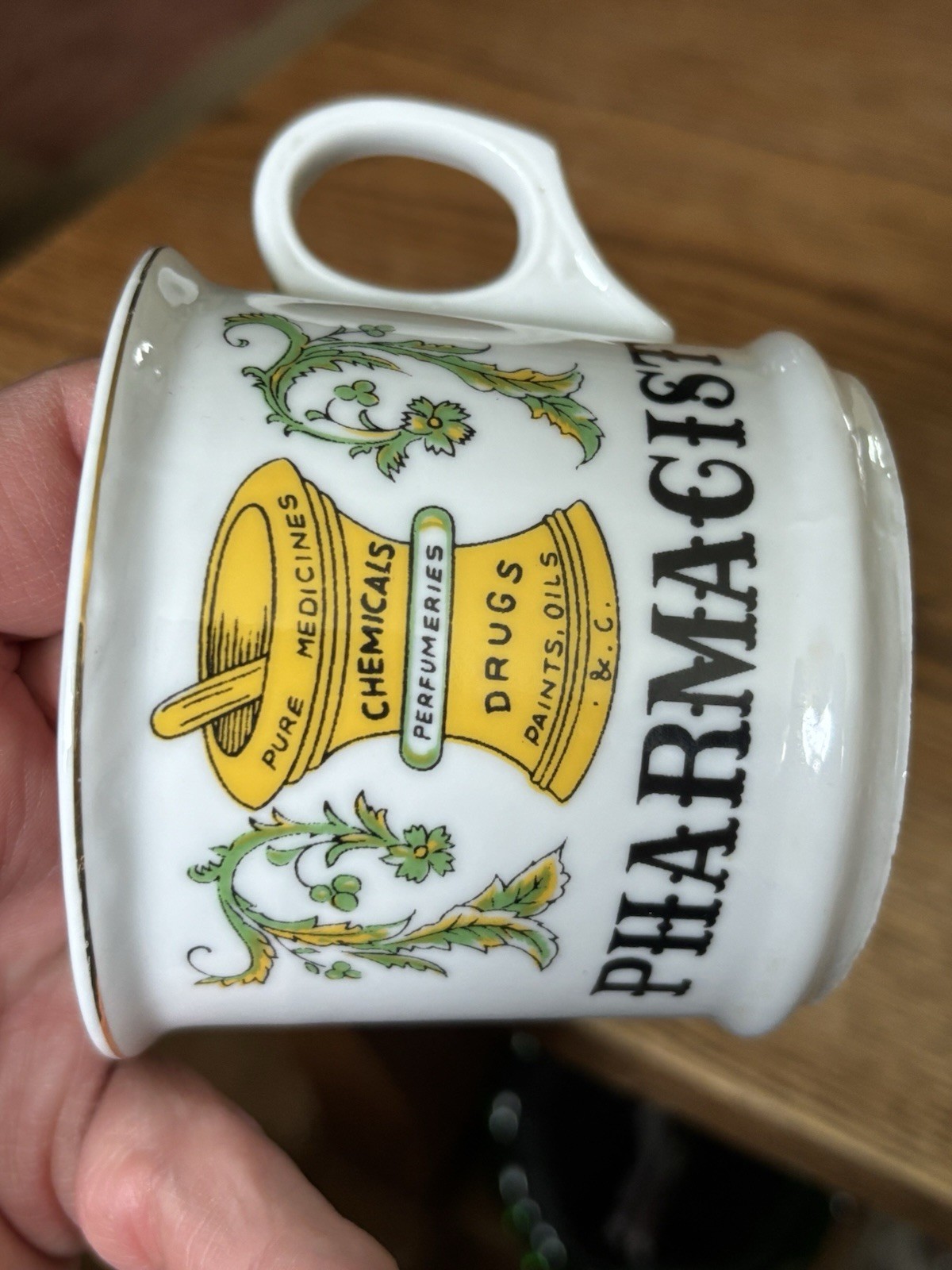 Vintage Apothecary Pharmacy Barber Shaving Mug Porcelain Enameled Mortar Pestle