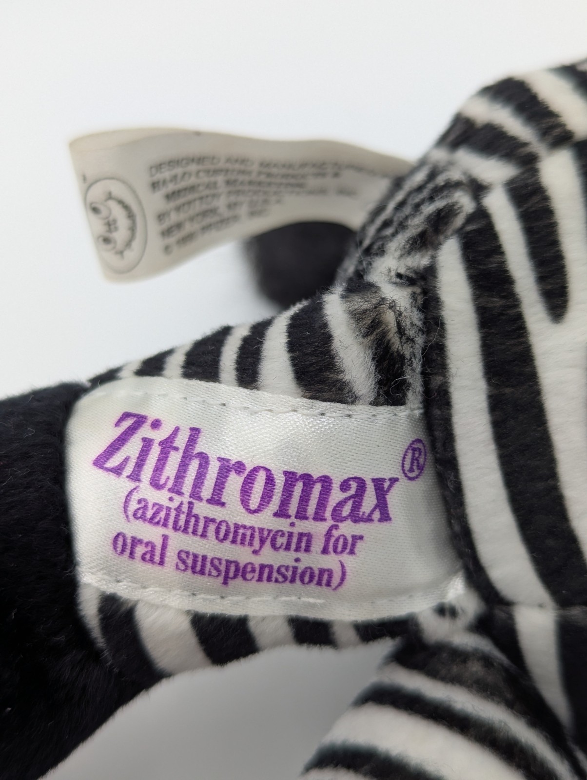 VTG Zebra Plush Advertising Drug Rep Pharma Stuffed Animal Zithro Pfizer 1999