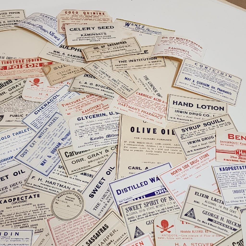 100 vintage medicine bottle labels pharmacy labels many different kinds T23