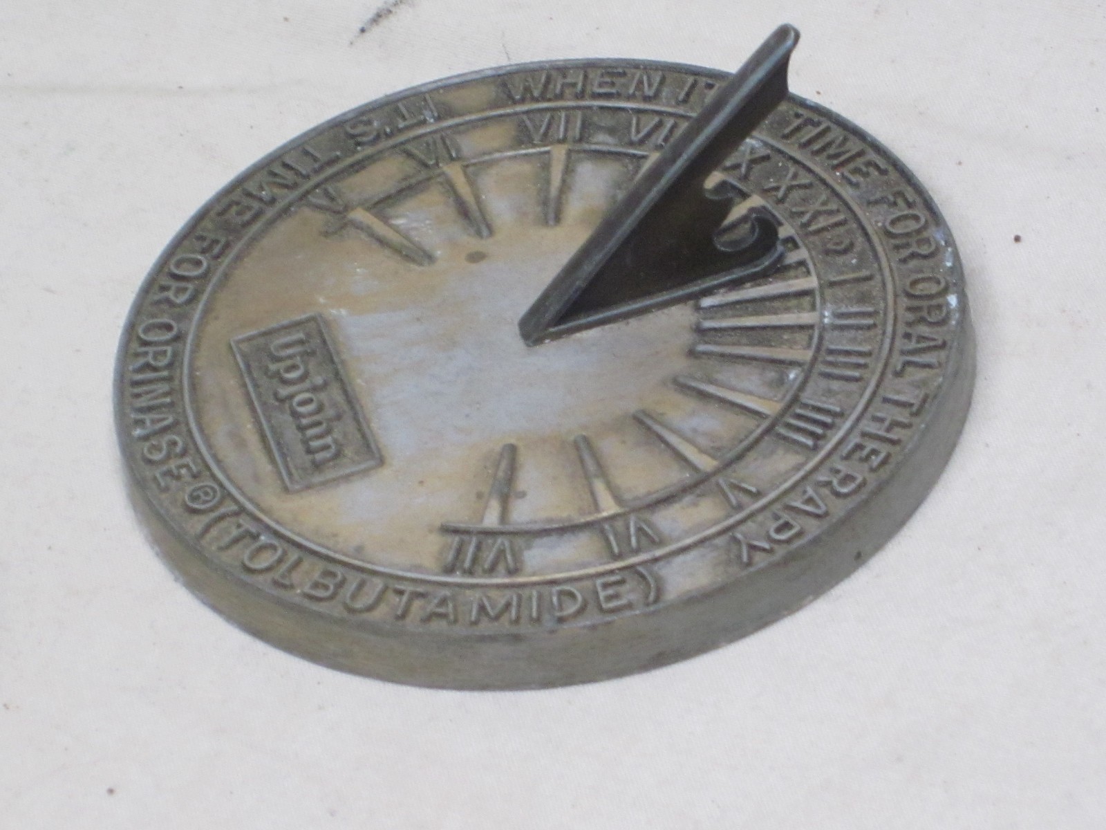 vintage Upjohn ORAL THERAPY TOLBUTAMIDE small metal sundial drug advertising