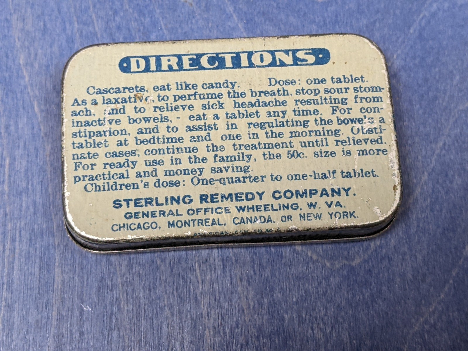 Antique Tin Cascarets Candy Cathartic Laxative Sterling Remedy Co Constipation