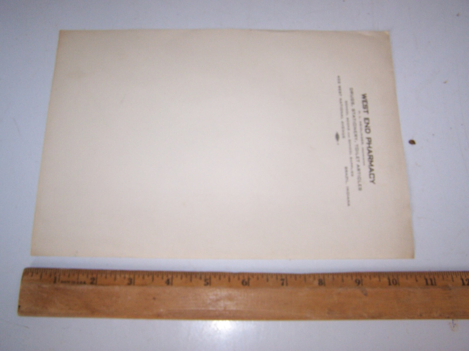 Vintage WEST END PHARMACY Blank Stationary Page BRAZIL INDIANA – H.L. NEIDLIMGER