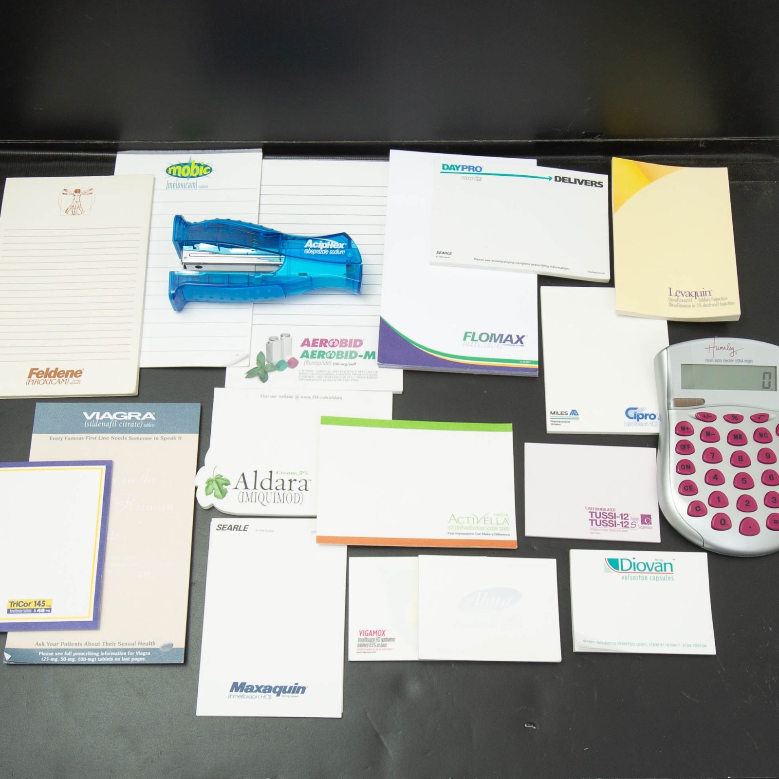 Vtg Drug Rep Pharmaceutical Partial Sticky Notes Stapler Calculator Pharma Lot